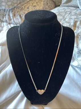 18” Herringbone Heart Pendant Necklace in 18K White Gold filled